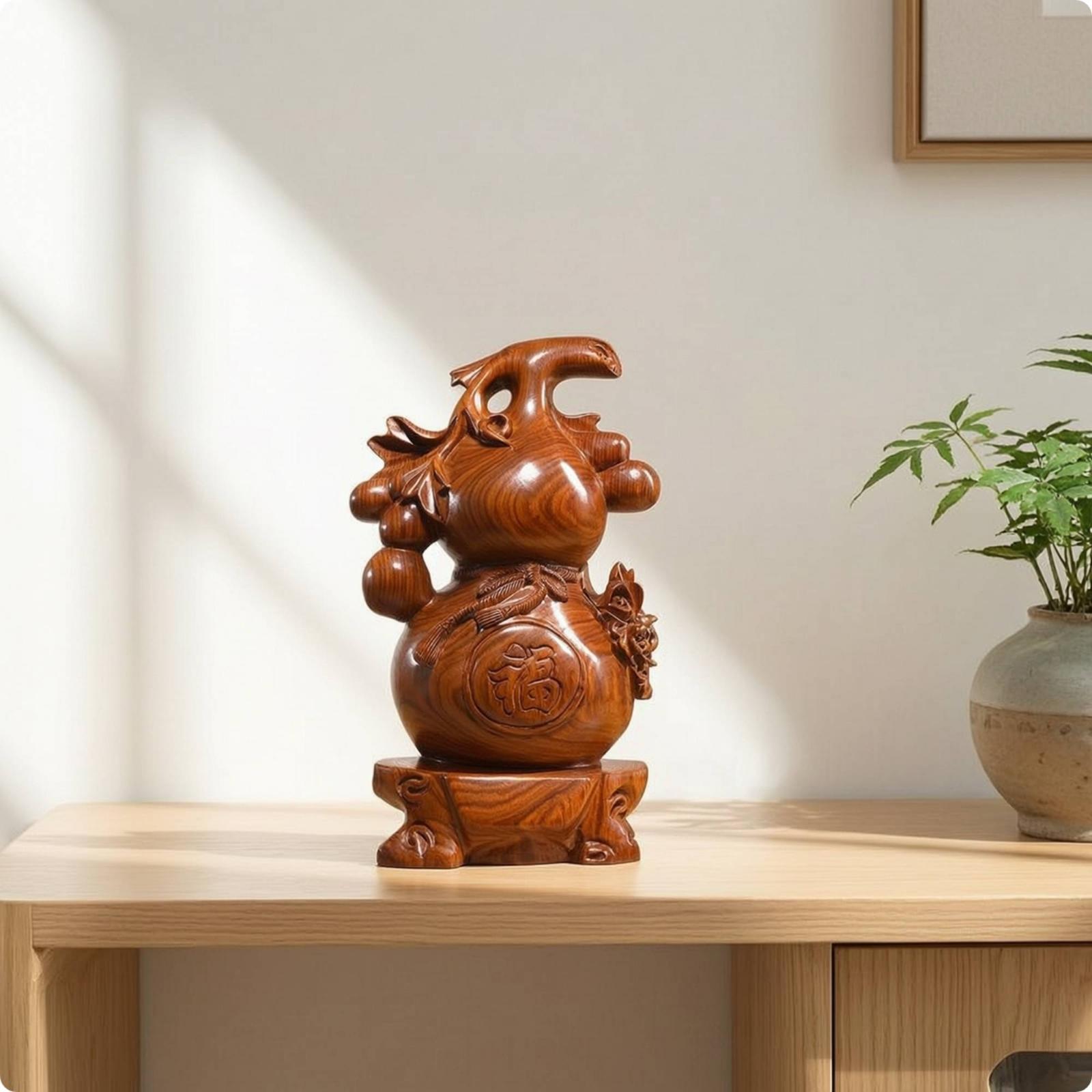 Home Office Feng Shui - Elegante palissanderhouten kalebas sculptuur, houten ambachtelijk