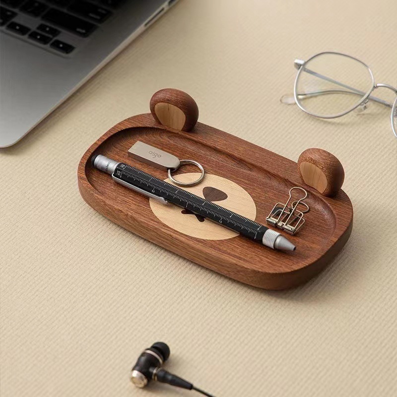 Home Office Gif - Miniatuur massief houten beer Dienblad Ornament