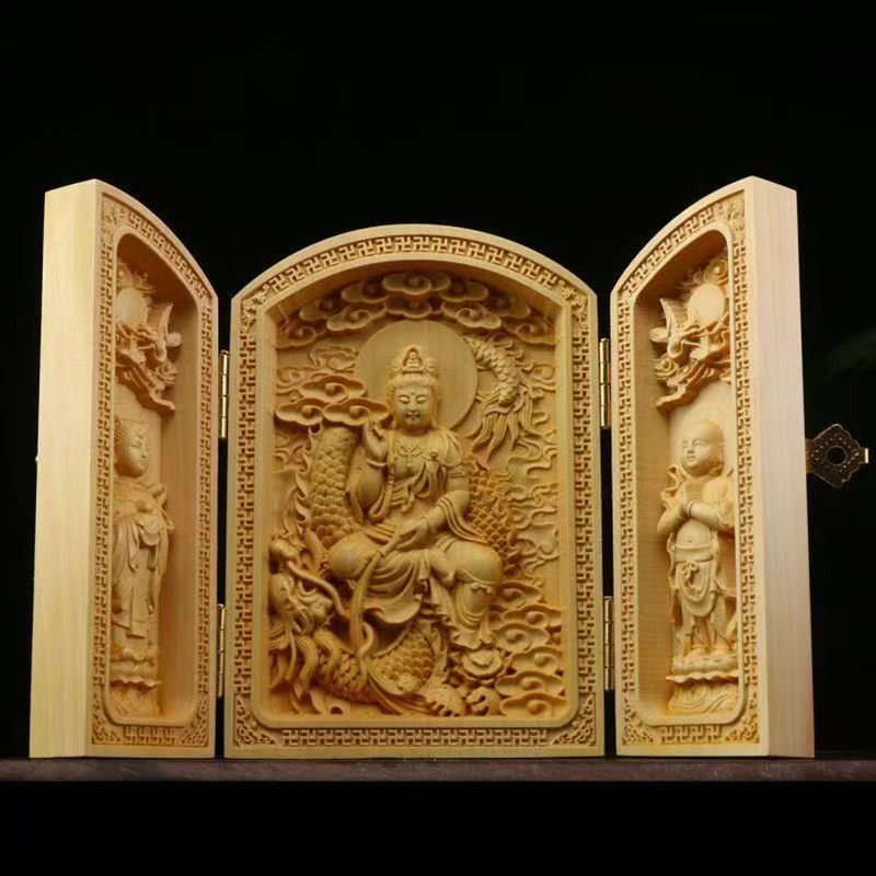 Home Office Feng Shui - houtsnijwerk Guanyin, God van Rijkdom sculpturen