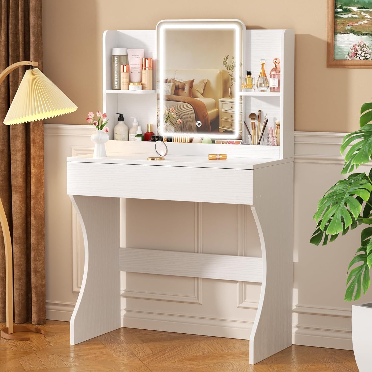 Desk Drawer Small - Witte kleine make-up kaptafel met spiegel,