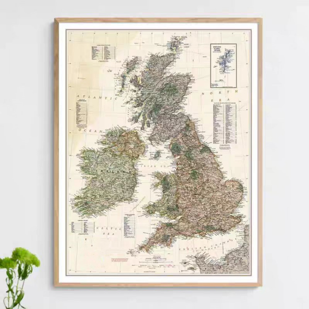 Home Office And Library - Vintage HD kaartposters van Groot-Brittannië, prints,