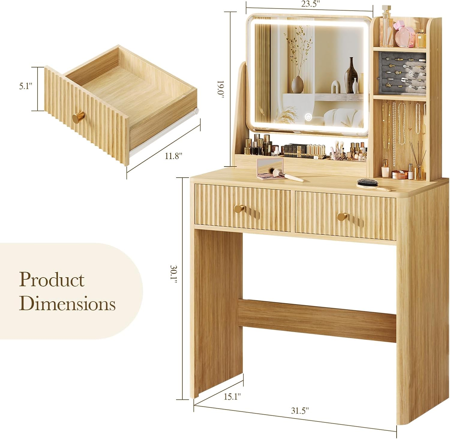 Gevlokte kaptafel met spiegel  - Desk Drawer Small recensie en prijs