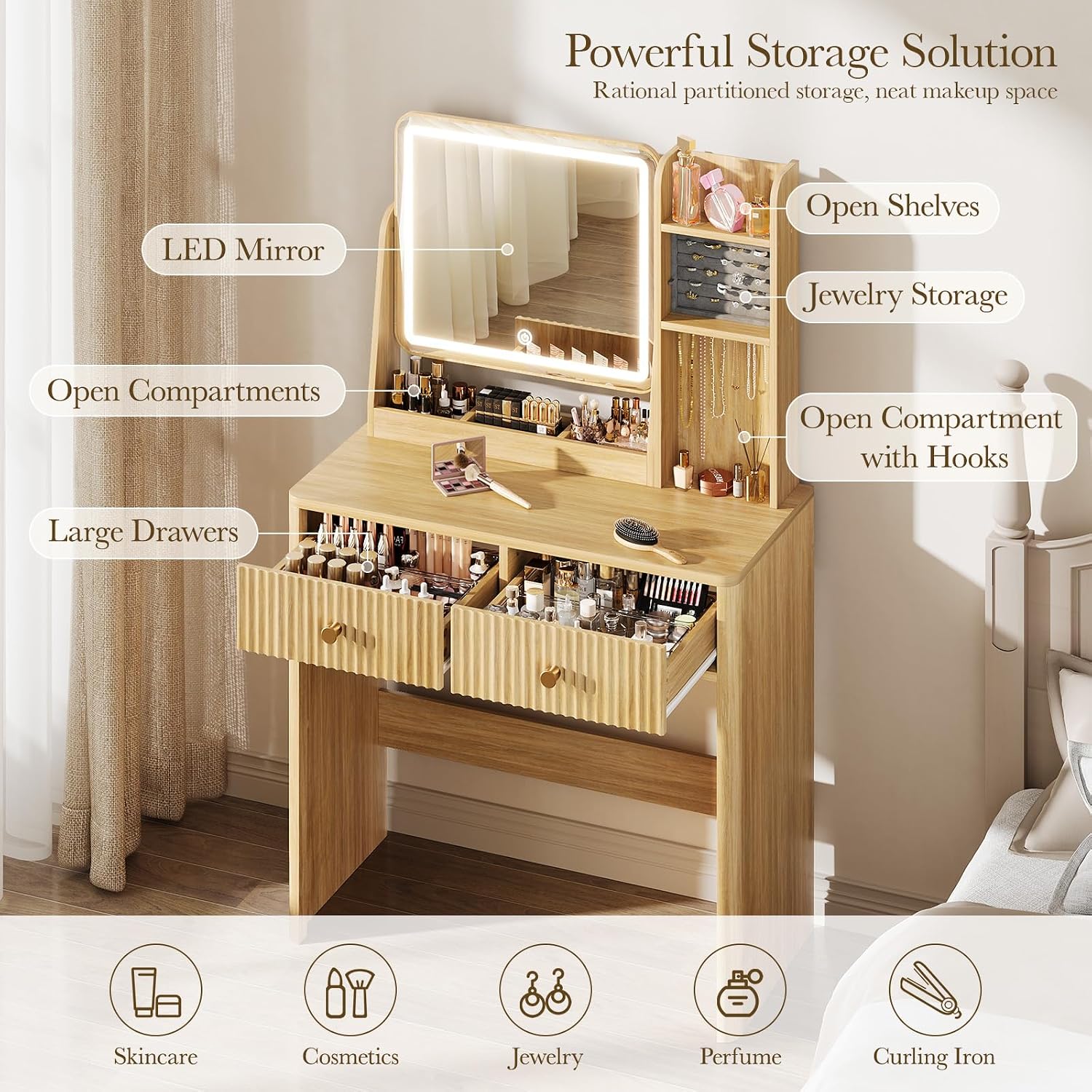 Gevlokte kaptafel met spiegel  - Desk Drawer Small recensie en prijs