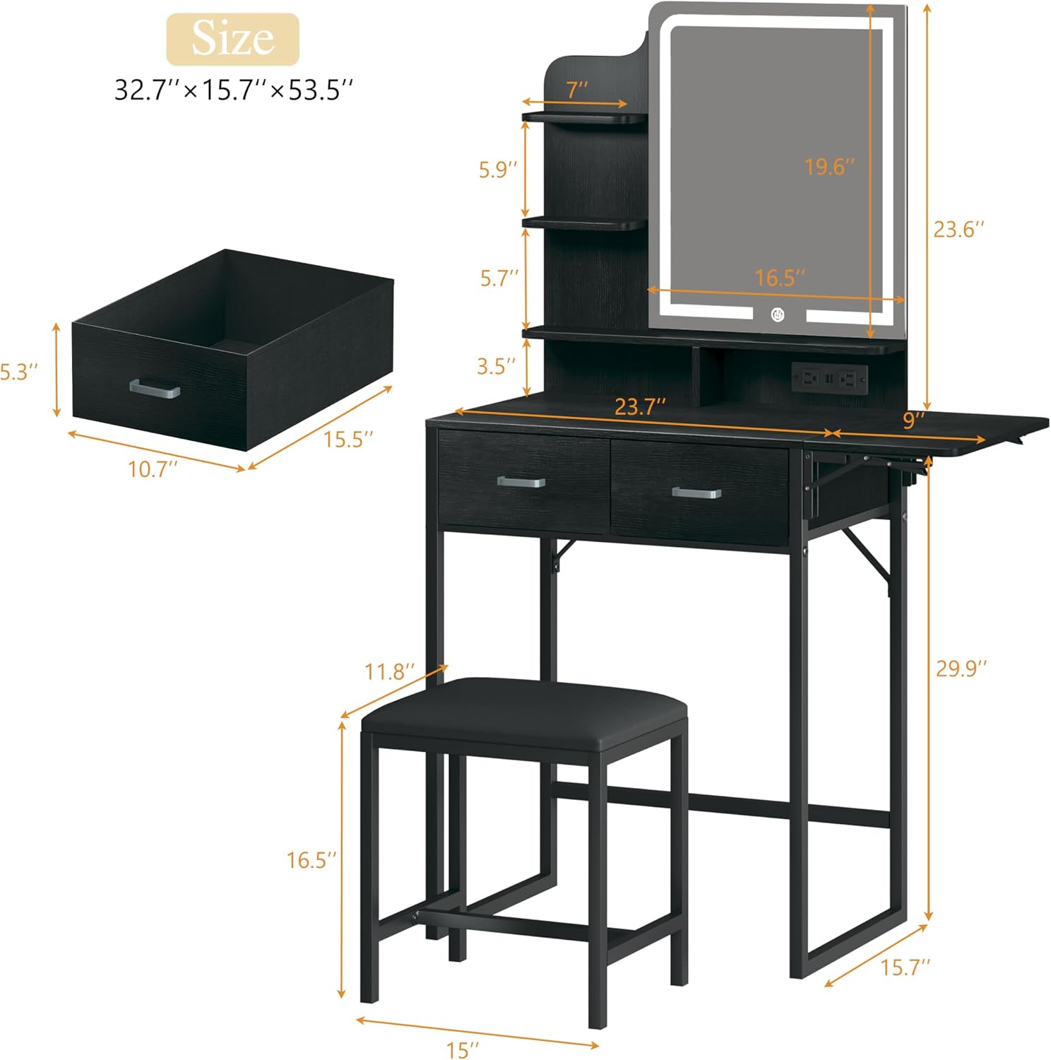 Kaptafel met spiegel en verlic - Desk Drawer Small recensie en prijs