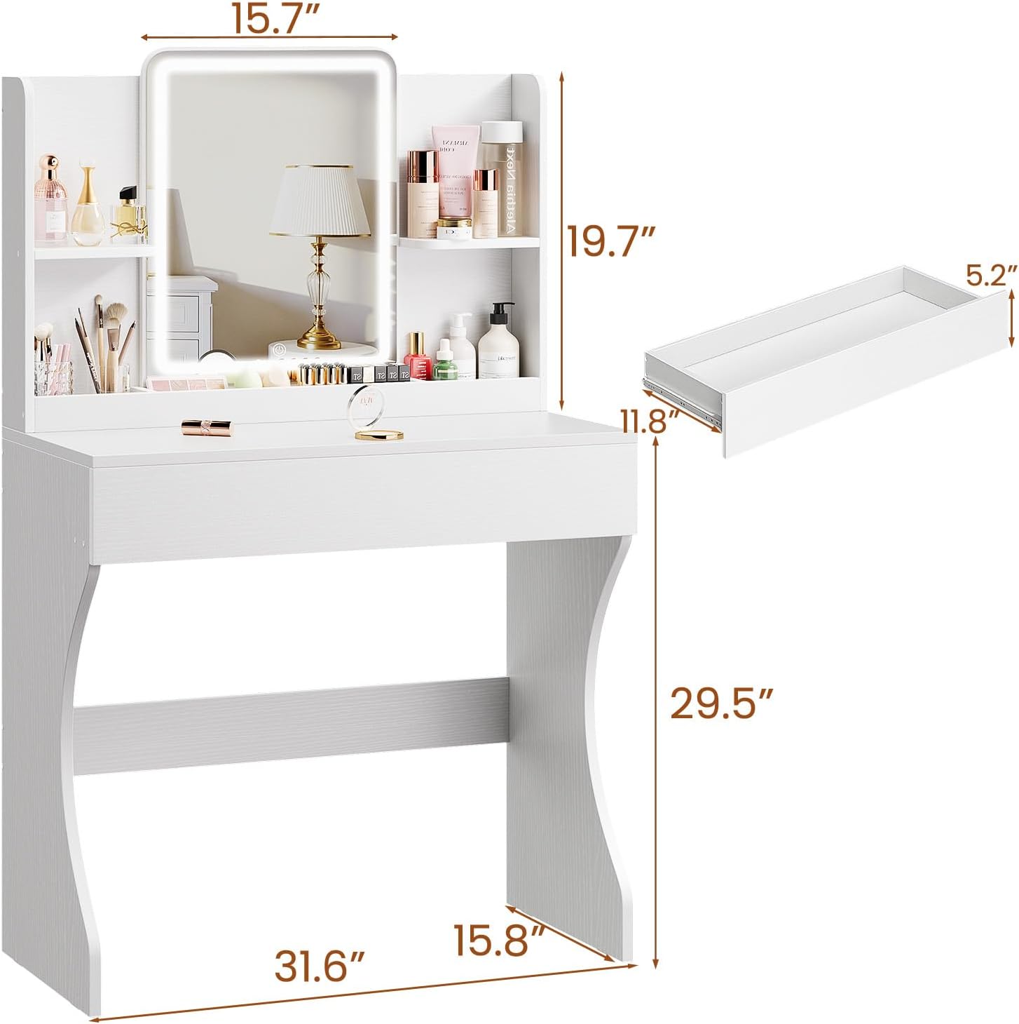 Witte kleine make-up kaptafel  - Desk Drawer Small recensie en prijs