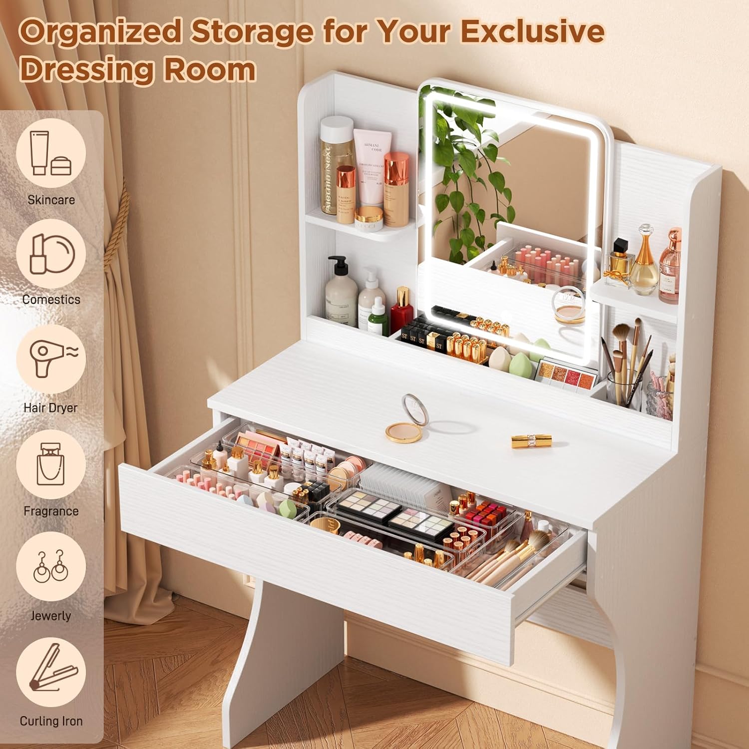 Witte kleine make-up kaptafel  - Desk Drawer Small recensie en prijs